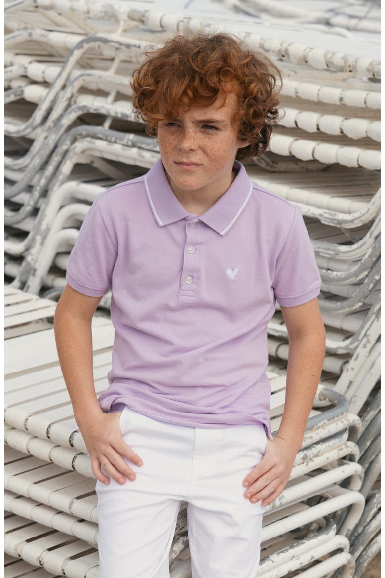 Kids' Organic Short Sleeve Knit Pique Polo Shirt, Alternate, color, Lavender