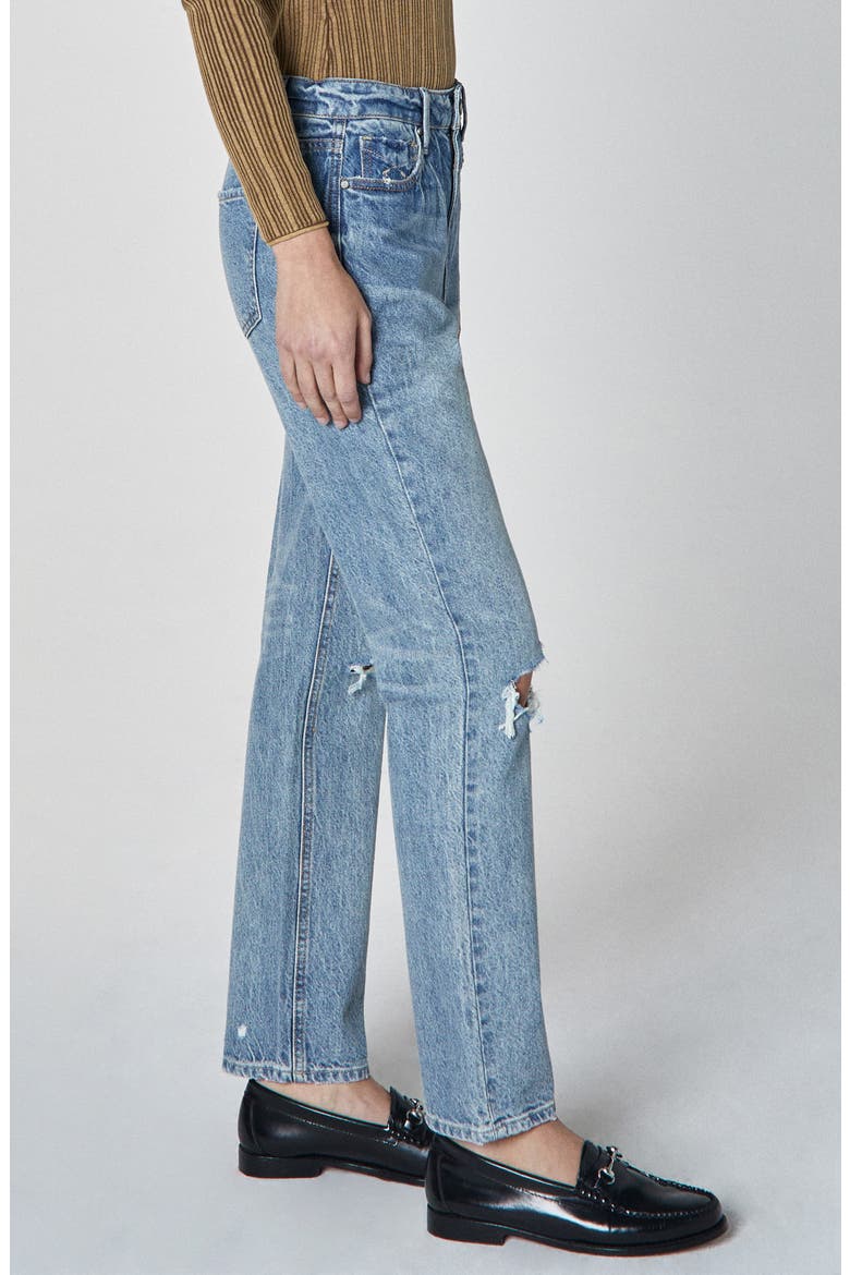 Willa Ripped High Waist Straight Leg Jeans, Alternate, color, MEDIUM BLUE