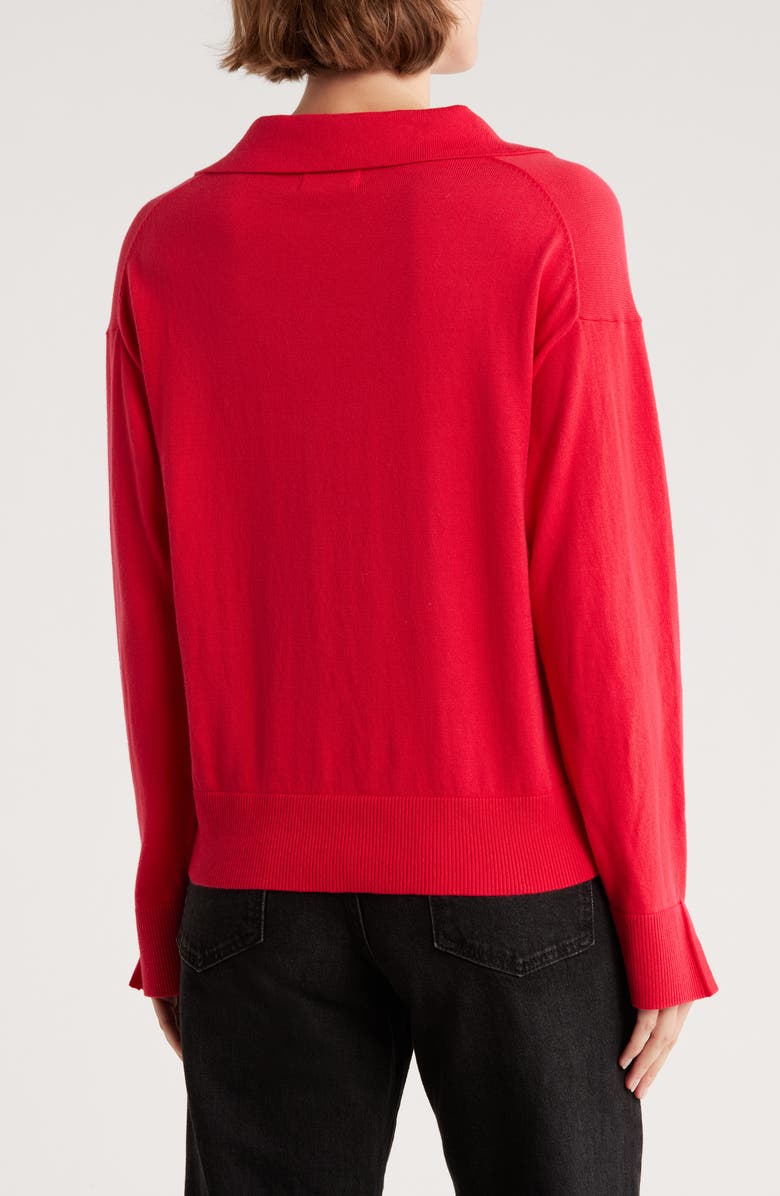 525 Maddi Johnny Collar Cotton Blend Polo Sweater, Alternate, color, Cherry Red