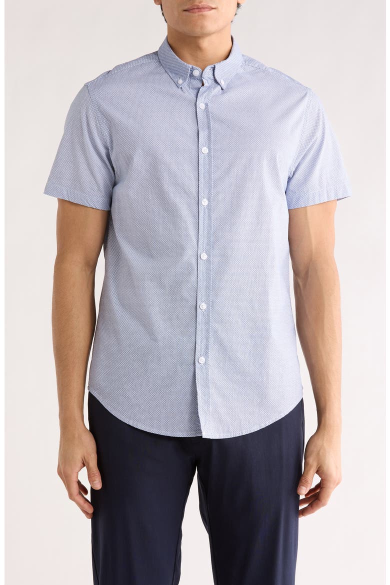 Geometric Print Short Sleeve Button-Down Shirt, Main, color, BLUE/ WHITE