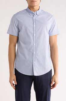 DENIM AND FLOWER Geometric Print Short Sleeve Button-Down Shirt