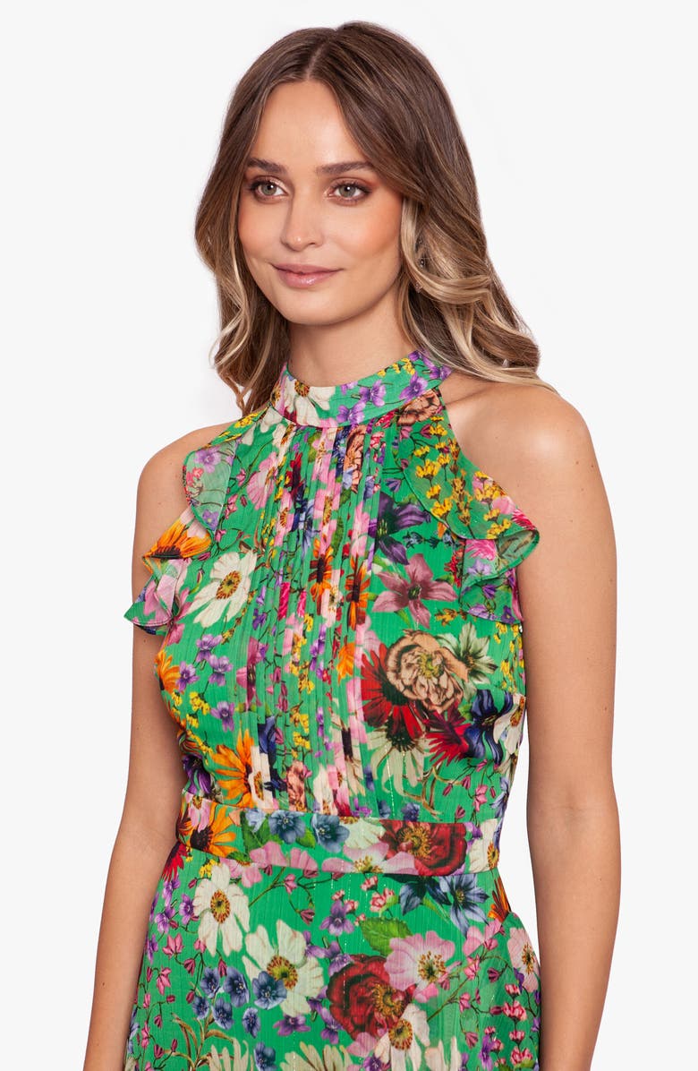 Betsy & Adam Floral Print Ruffle Chiffon Gown, Alternate, color, 