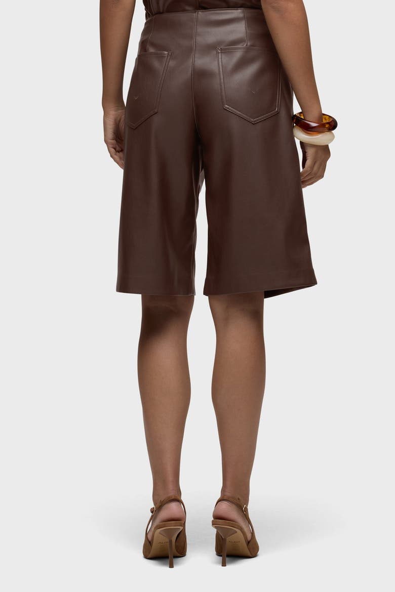 Vegan Leather Pleated Trouser Short, Alternate, color, CHICORY COFFEE