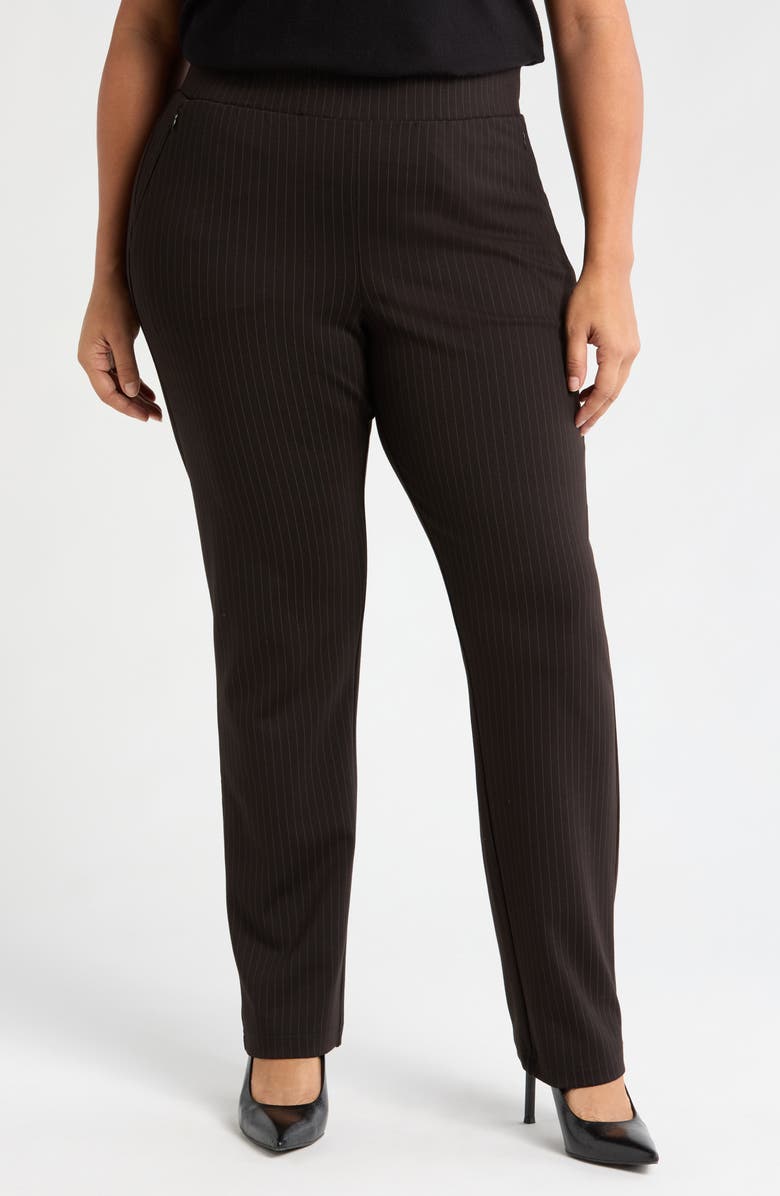 Universal Standard Smart Elastic Waist Ponte Pants, Main, color, Slate Pinstripe