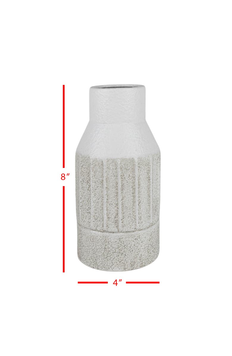 Foreside Home and Garden Fluted Sandy Vase White Metal, Alternate, color, White