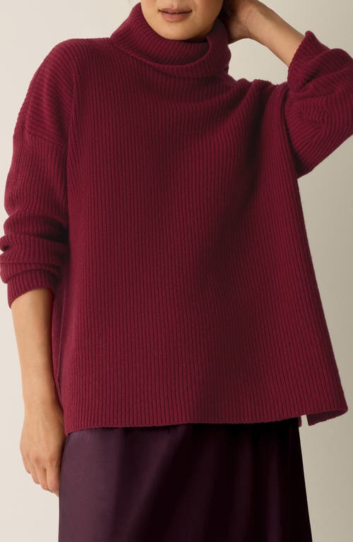Eileen Fisher Rib Turtleneck Sweater In Burgundy