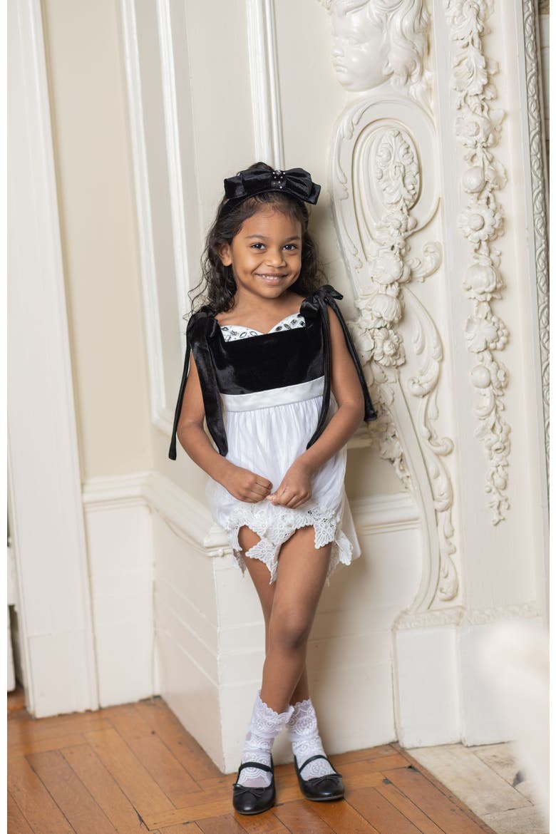 Audrey Velour Tulle Romper, Alternate, color, Black and White