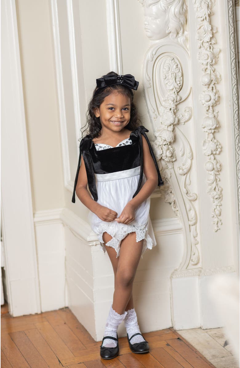Petite Maison Kids Audrey Velour Tulle Romper, Alternate, color, Black And White