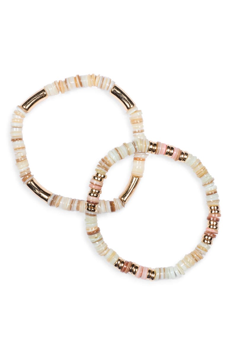 NORDSTROM RACK Set of 2 Heshi Shell Beaded Stretch Bracelets, Main, color, Cool Multi- Gold