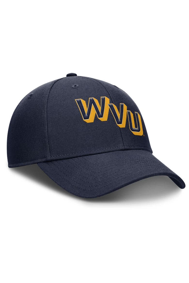 Men's Nike Navy West Virginia Mountaineers Slanted Primetime Rise Performance Adjustable Hat, Alternate, color, Navy