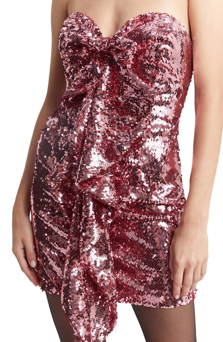 Bardot Yolanda Sequin Ruffle Strapless Cocktail Minidress, Alternate, color,