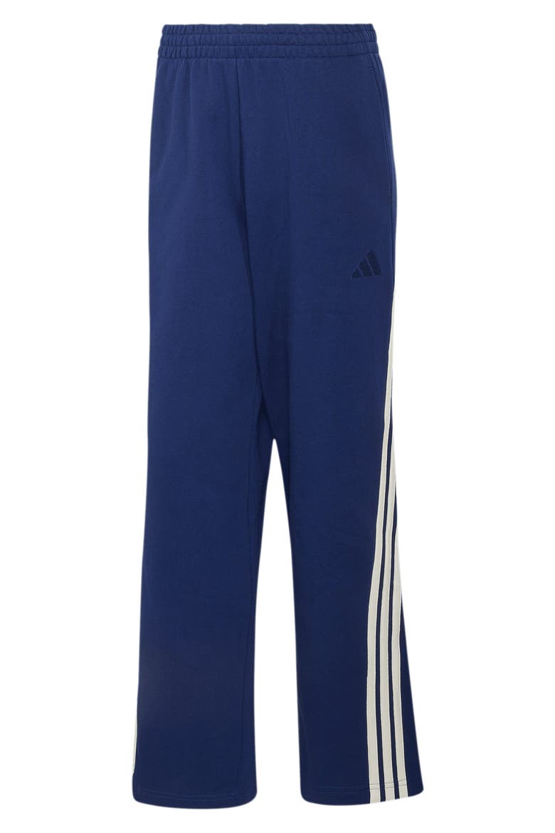 Kit 3-Stripes Wide Leg French Terry Pants, Alternate, color, DARK BLUE/ OFF WHITE