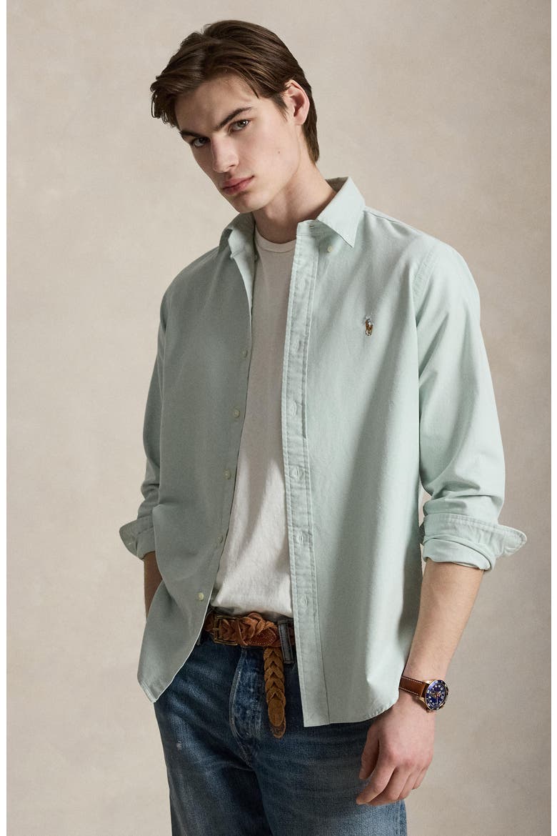 The Iconic Solid Cotton Button-Down Oxford Shirt, Alternate, color, FADED MINT