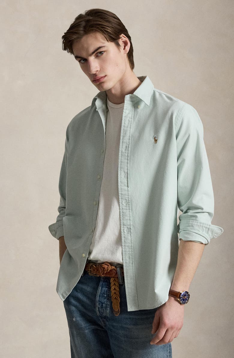 Polo Ralph Lauren The Iconic Solid Cotton Button-Down Oxford Shirt, Alternate, color, Faded Mint