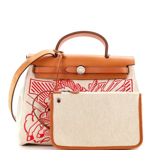 Pre-owned Hermes Hermes Herbag Zip Pegase Pop Toile And Leather 31 In Gold