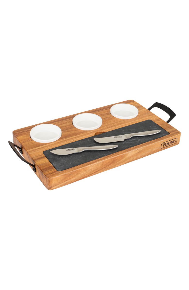 Viking 7-Piece Acacia Wood Slate Cheese Board Set, Alternate, color, Muilticolor