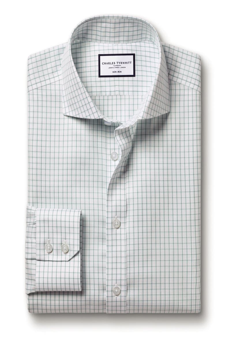 Charles Tyrwhitt Check Non-Iron Twill Cutaway Slim Fit Shirt Single Cuff, Alternate, color, Atlantic Green