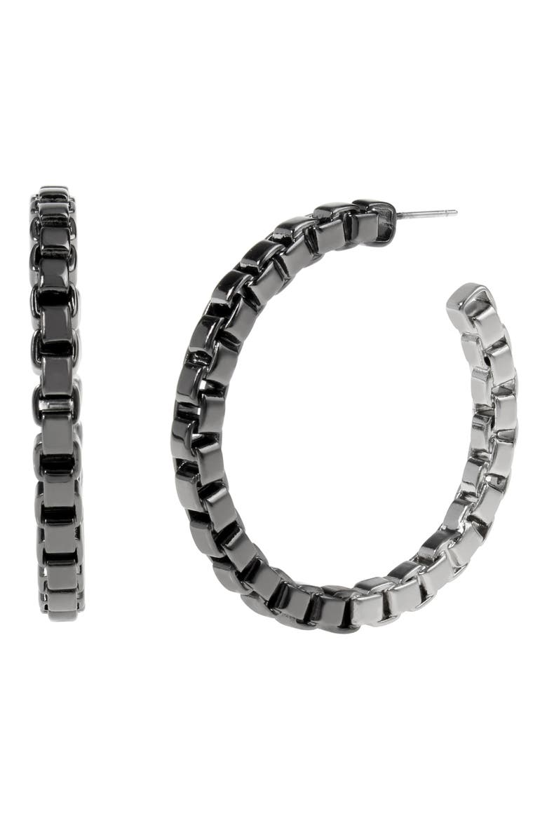 Box Chain Hoop Earrings, Main, color, TWO TONE