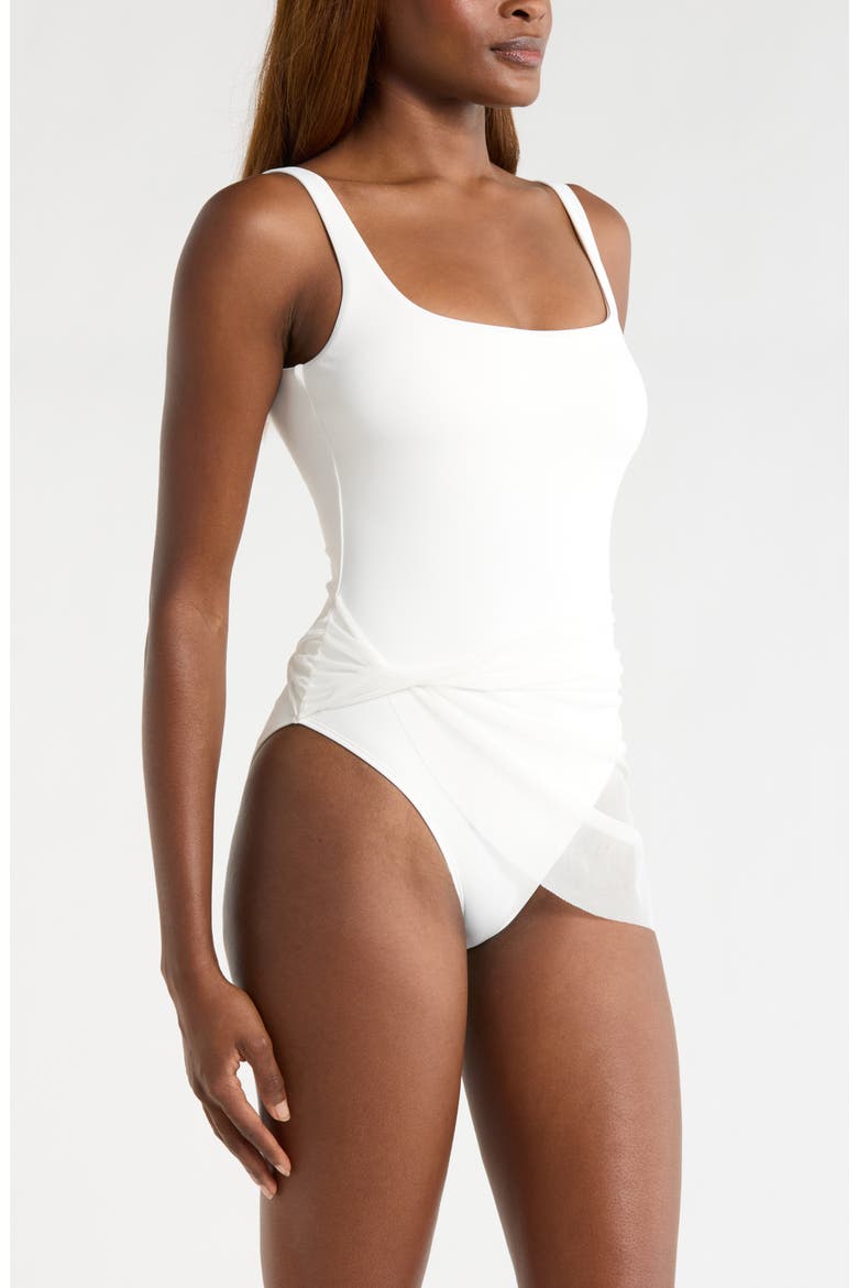 Mesh Overlay One-Piece Swimsuit, Alternate, color, WHITE SOLID