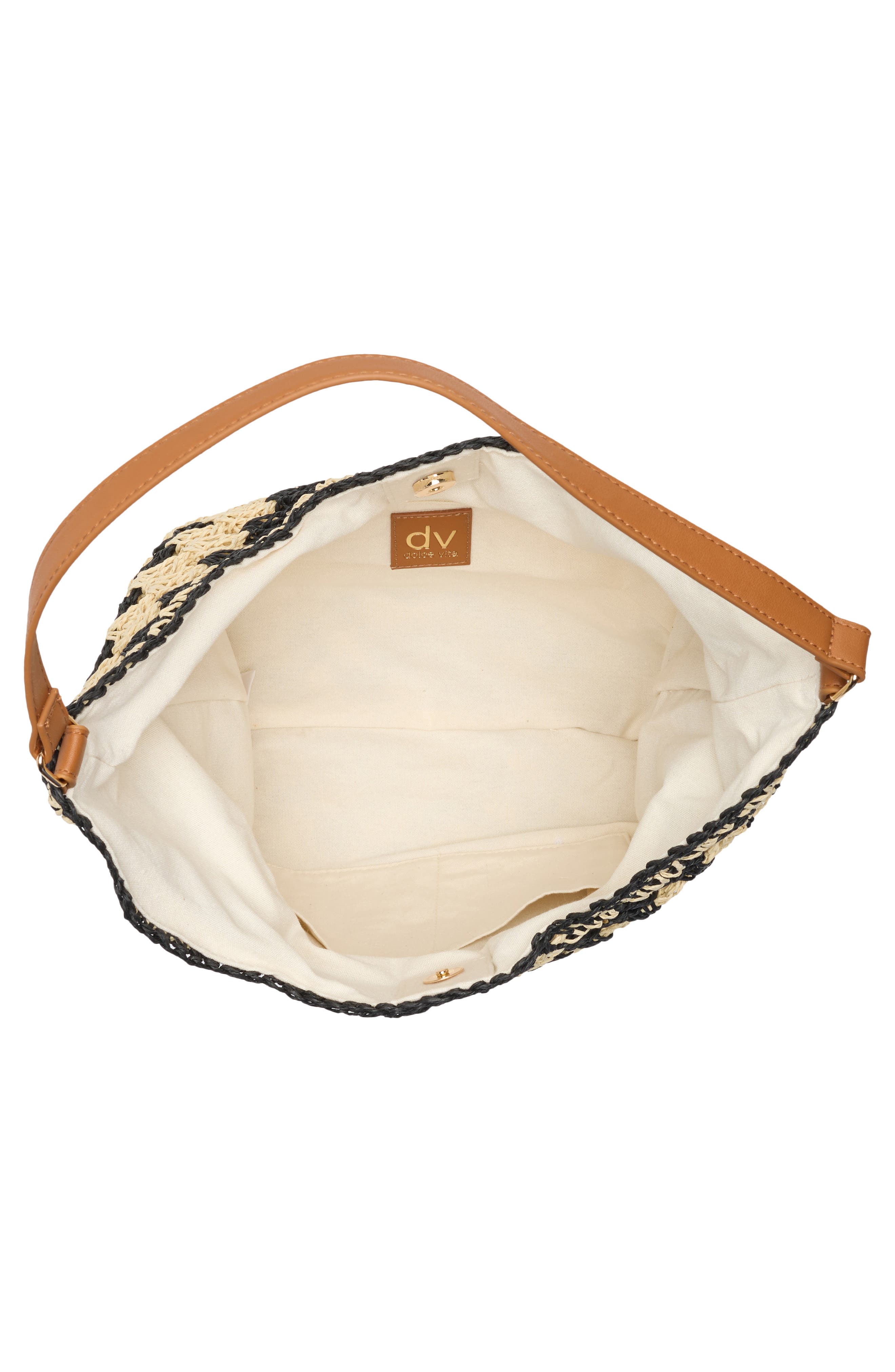 Dolce Vita Bloom Straw Shoulder Bag, Alternate, color, Black/ Natural
