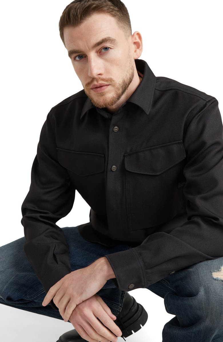G-STAR Cargo Pocket Cotton Button-Up Overshirt, Alternate, color, Dark Black