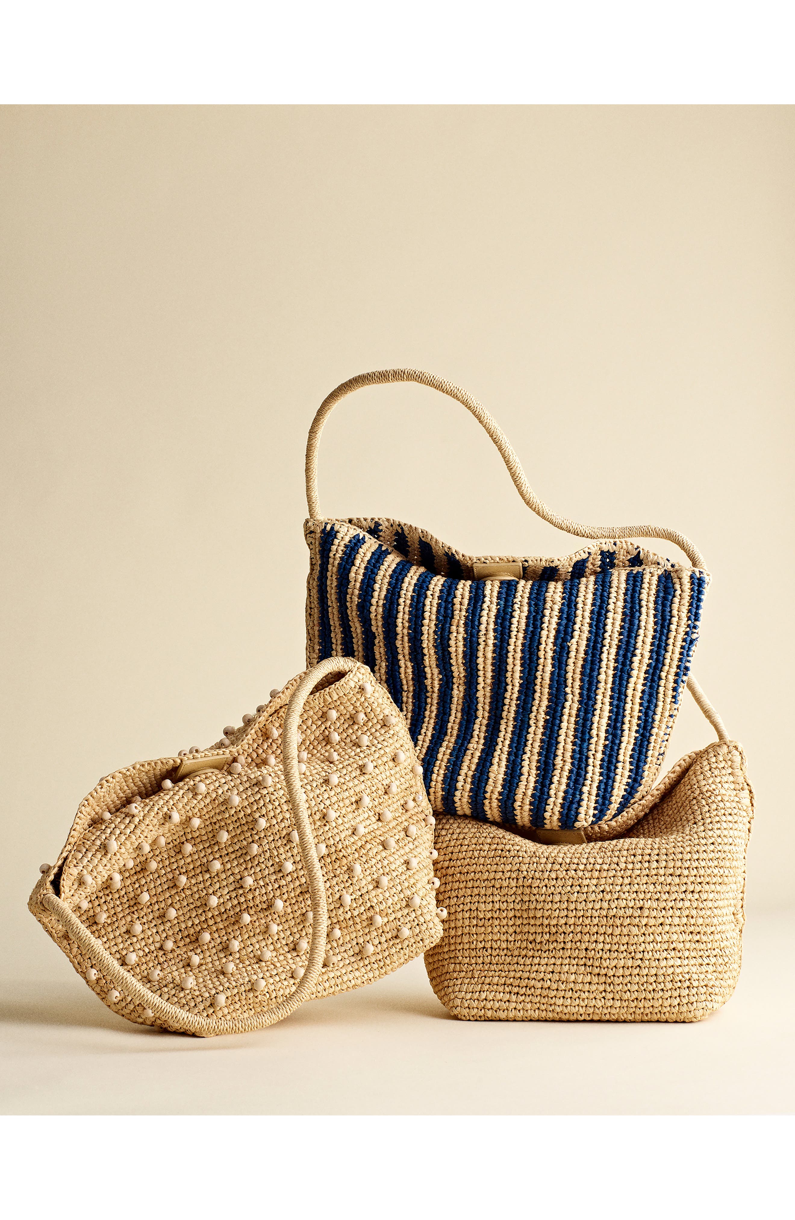 The Signature Woven Raffia Shoulder Bag, Alternate, color, RETRO BLUE STRIPE MULTI