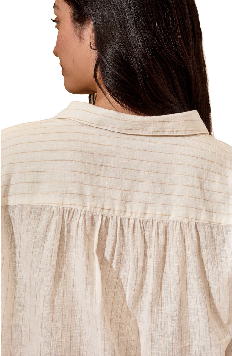 Celtic & Co. Draped Boxy Collared Shirt, Alternate, color, Ecru Pinstripe