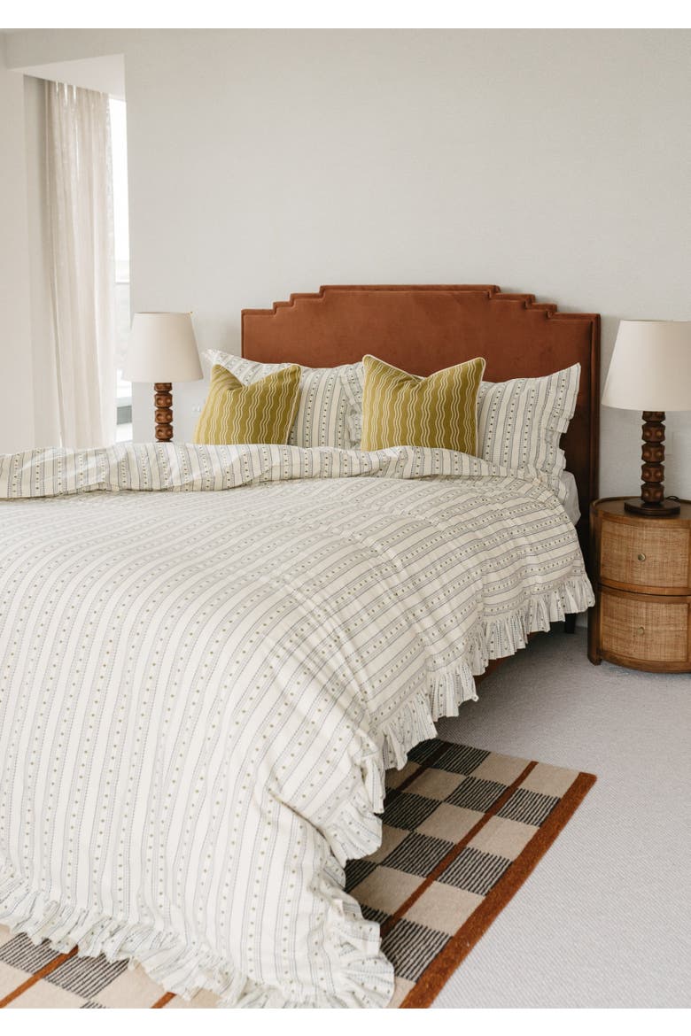 Cotton Striped Ruffle Bedding Set, Alternate, color, Navy Ditsy Floral