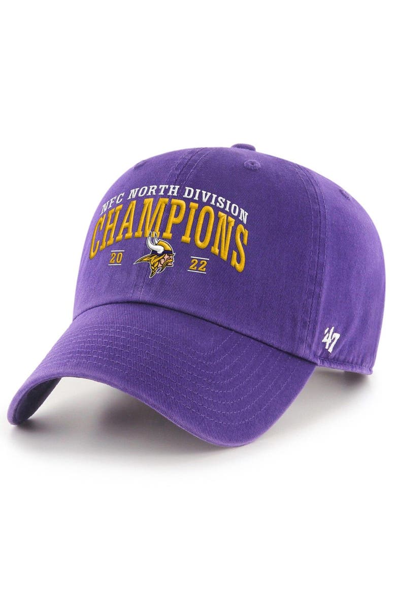 '47 Purple Minnesota Vikings 2022 NFC North Division Champions Clean Up Adjustable Hat, Main, color, 