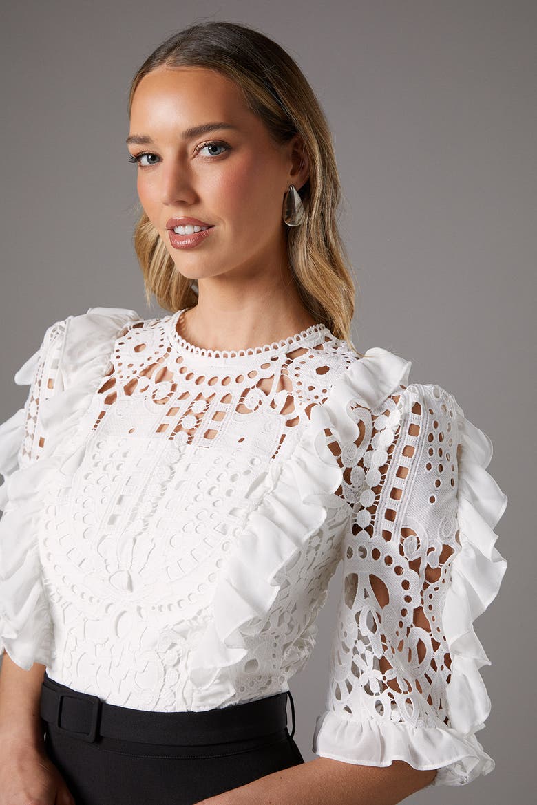 Lace Cut Out Belted Jumpsuit, Alternate, color, Mono