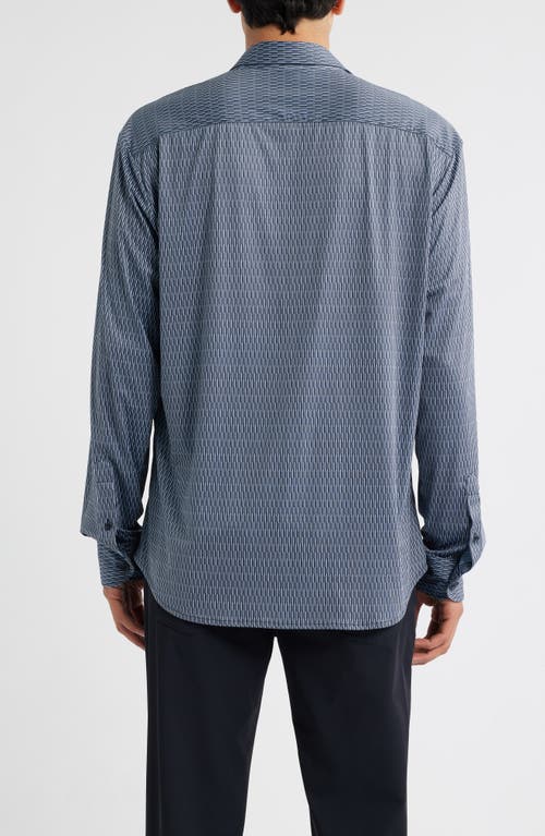 Emporio Armani Geo Print Stretch Button-up Shirt In Blue