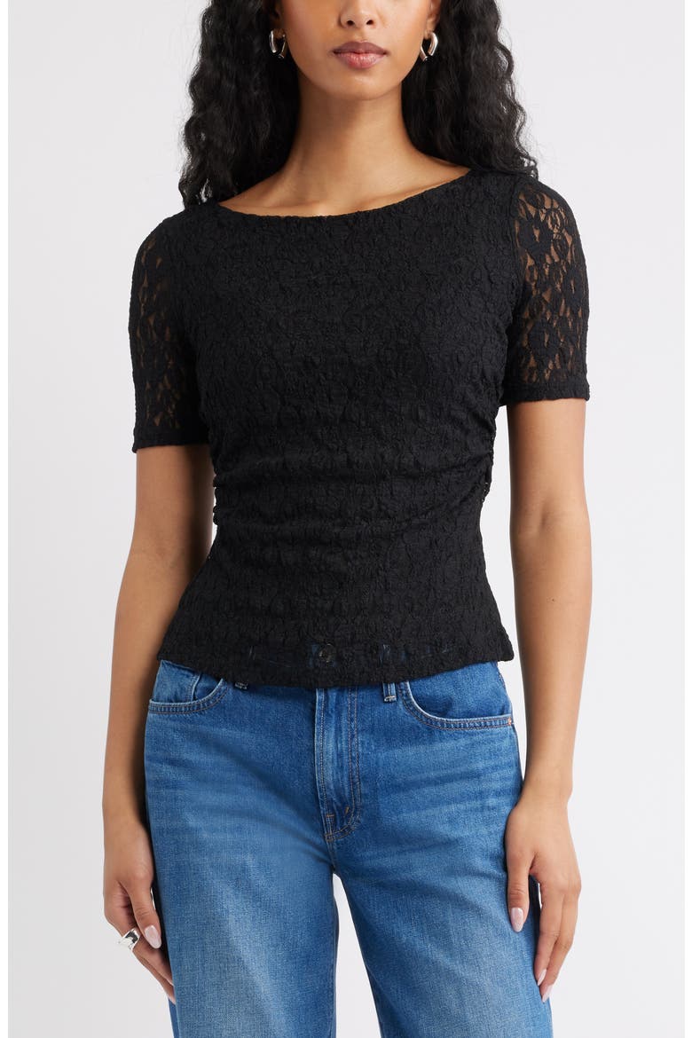 Short Sleeve Lace Top, Main, color, BLACK
