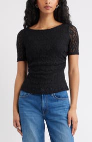 Open Edit Short Sleeve Lace Top