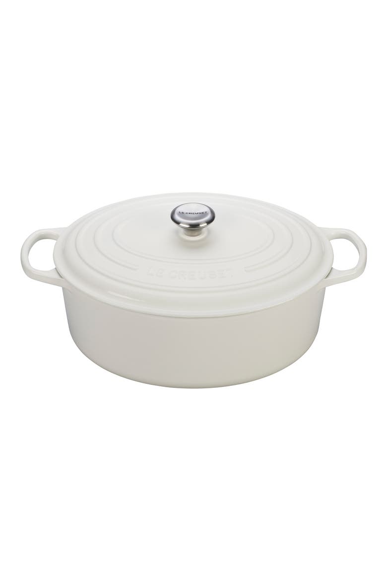 Signature 9 1/2 Quart Oval Enamel Cast Iron French/Dutch Oven, Main, color, WHITE