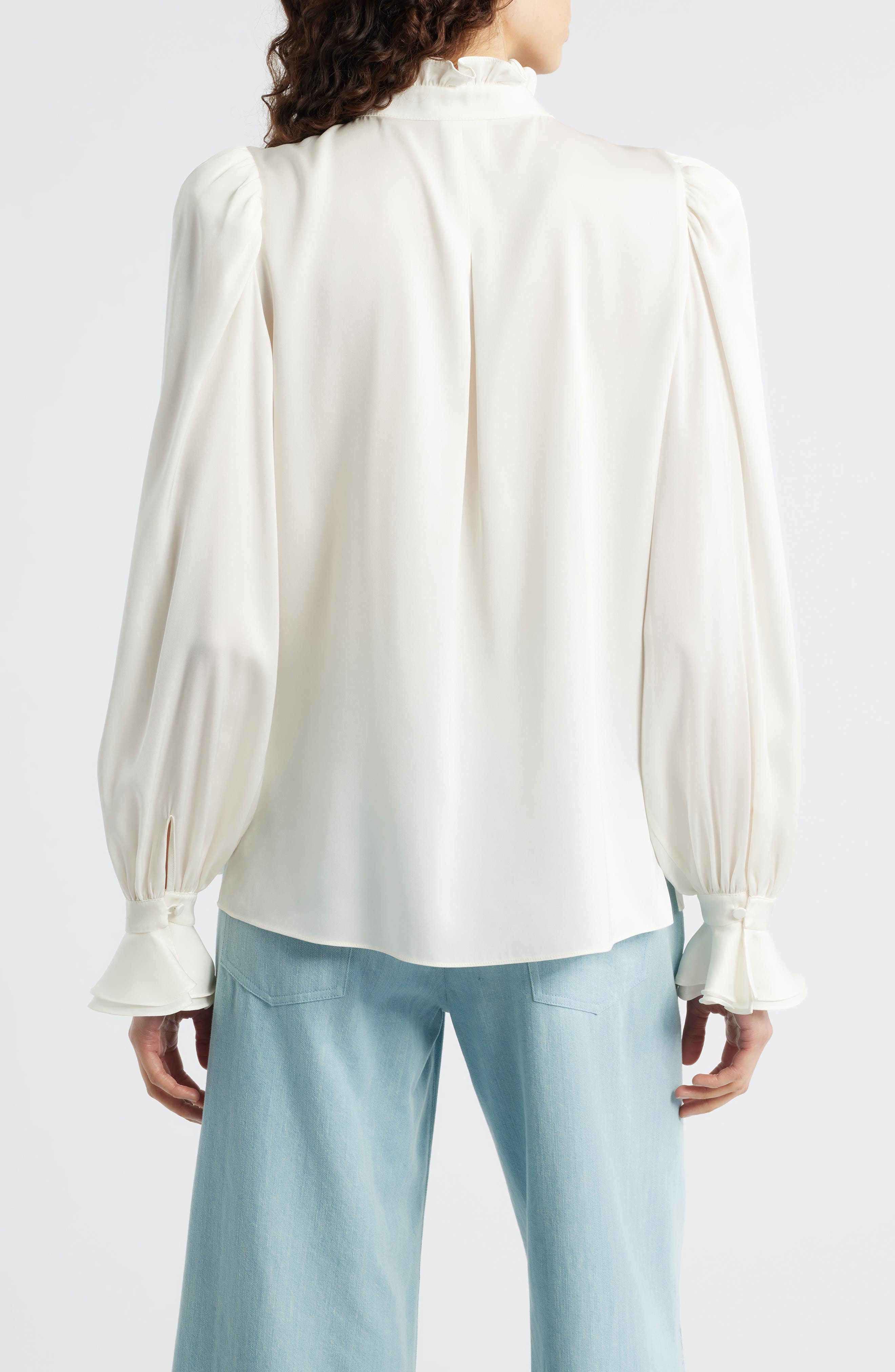 Harley Ruffle Puff Shoulder Stretch Silk Shirt - image 2