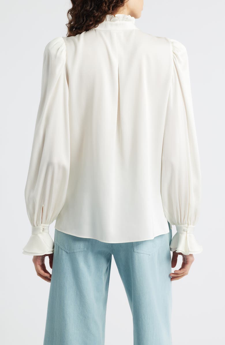 KOBI HALPERIN Harley Ruffle Puff Shoulder Stretch Silk Shirt, Alternate, color, Ivory
