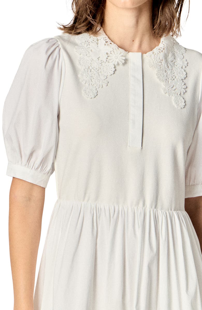 English Factory Short Sleeve Mixed Media Midi Dress, Alternate, color, White