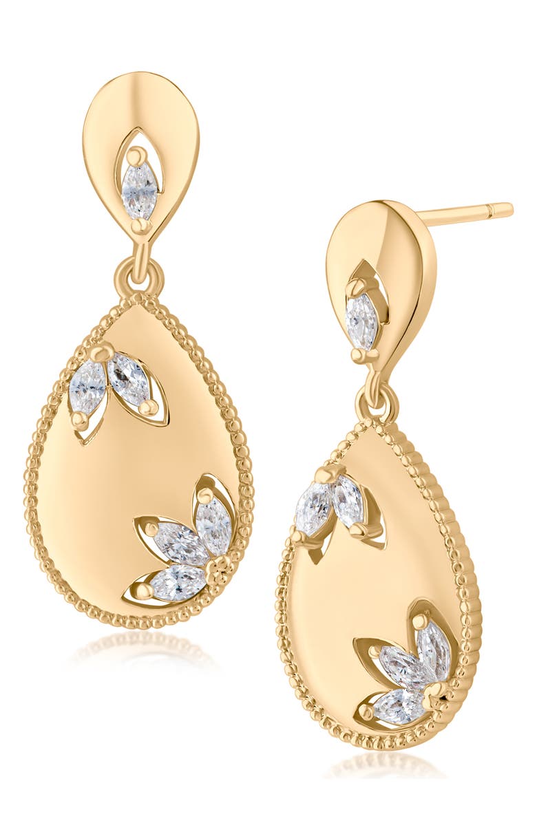 JARDIN Cubic Zirconia Teardrop Earrings, Main, color, Clear Gold