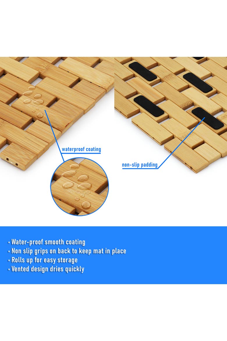 Wood 16.25 x 24.5 Inch Rectangle Bathroom Mat, Alternate, color, Bamboo