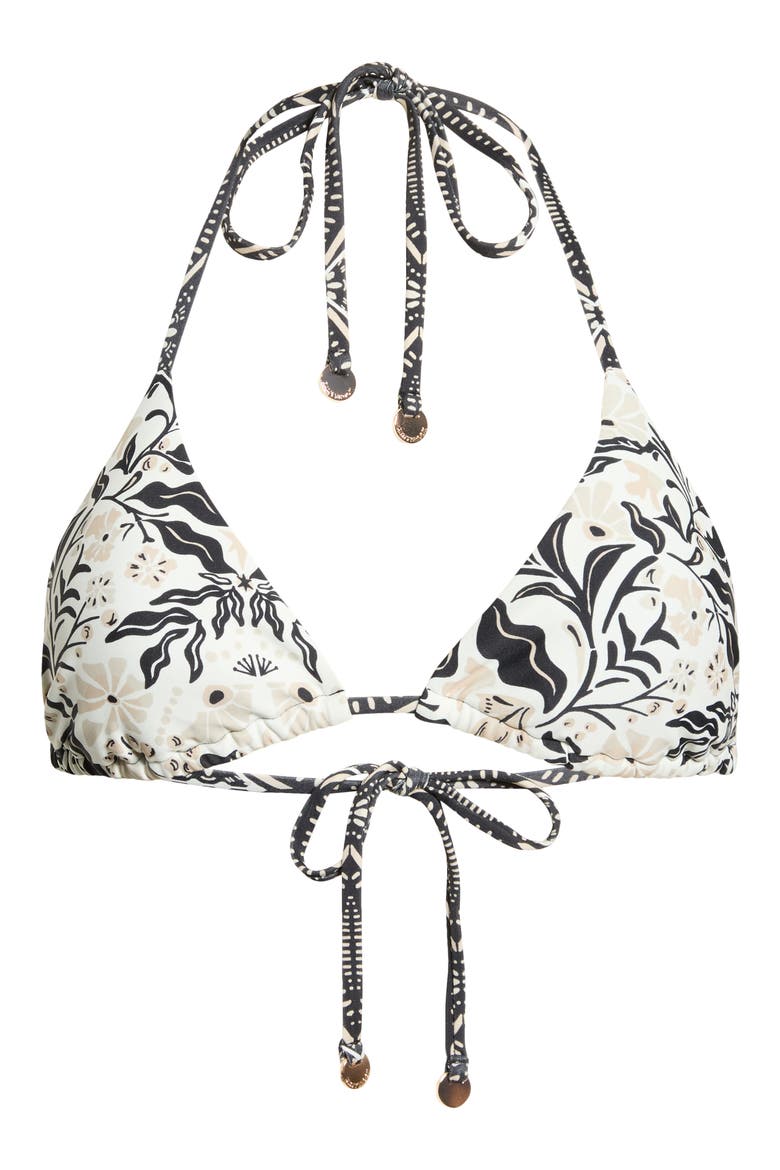 Nikoleta Floral Appliqué Triangle Bikini Top, Alternate, color, BLACK COMBO