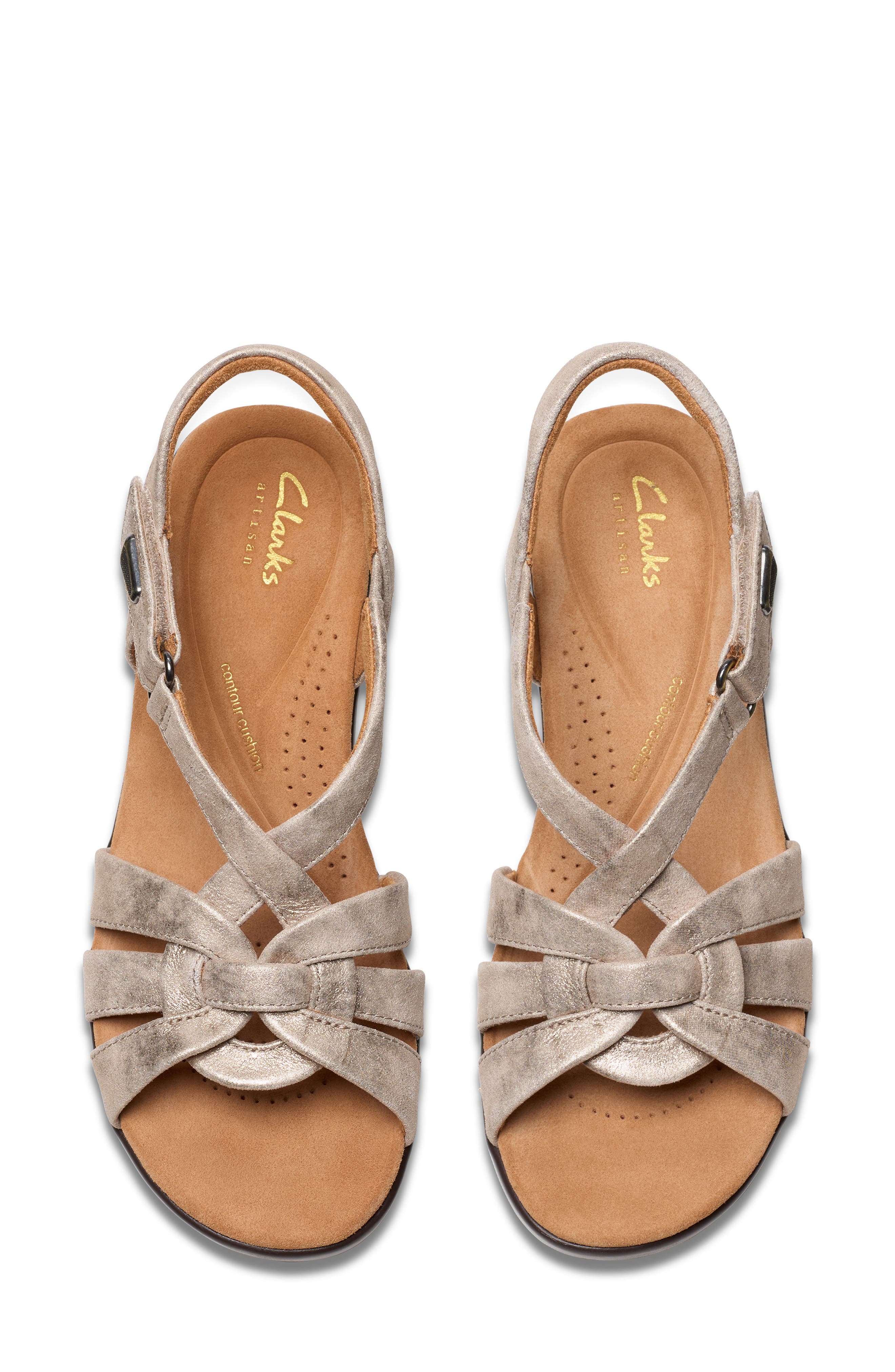 Clarks<sup>®</sup> Tuleah Cross Sandal, Alternate, color, Metallic Leather