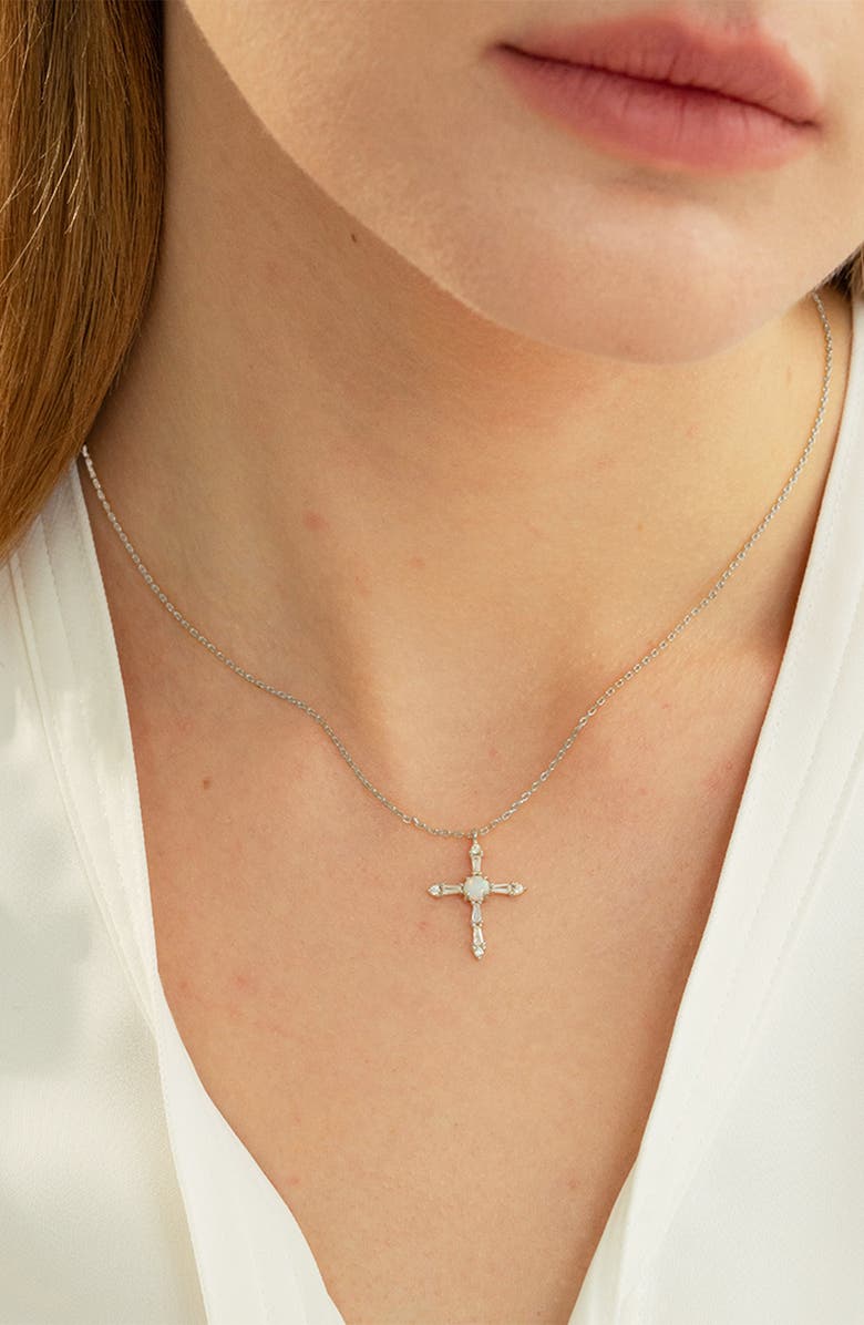 Bearfruit Jewelry 14k Gold Plated Opal Cross Necklace Faith Jewelry Holiday Gift Idea, Alternate, color, Silver