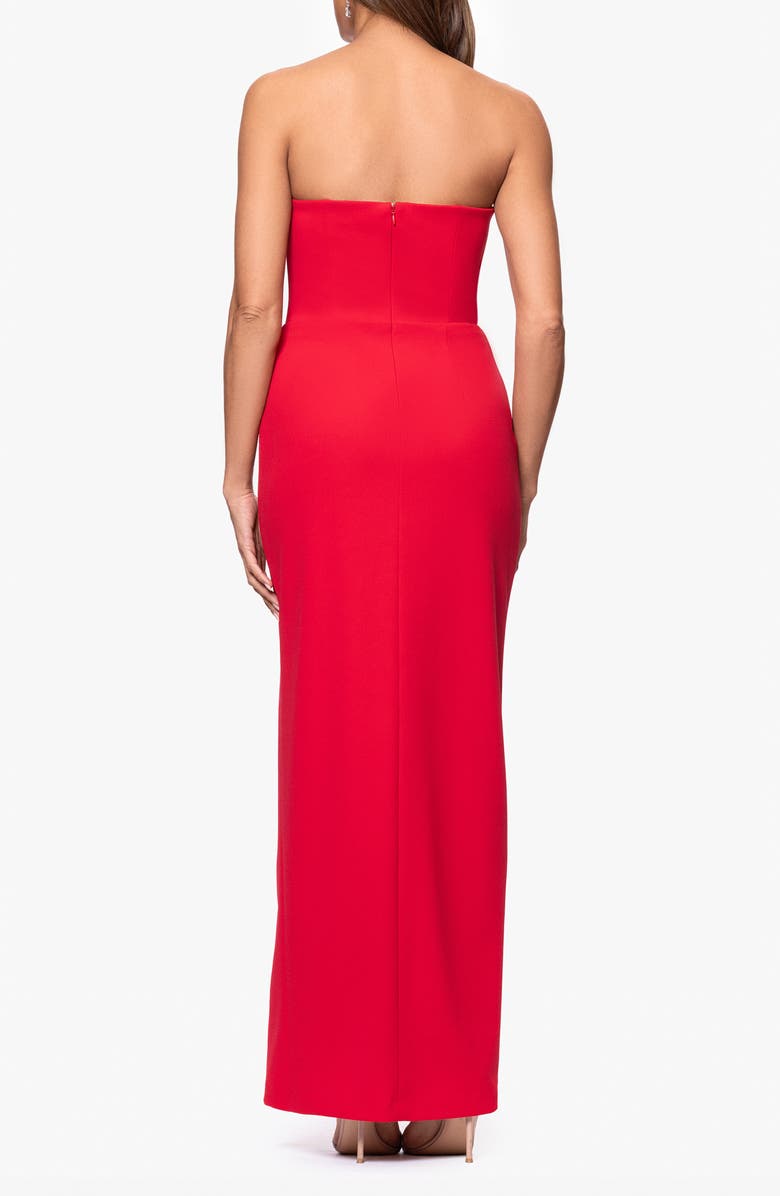 Xscape Evenings Strapless Asymmetric Evening Gown, Alternate, color, Red