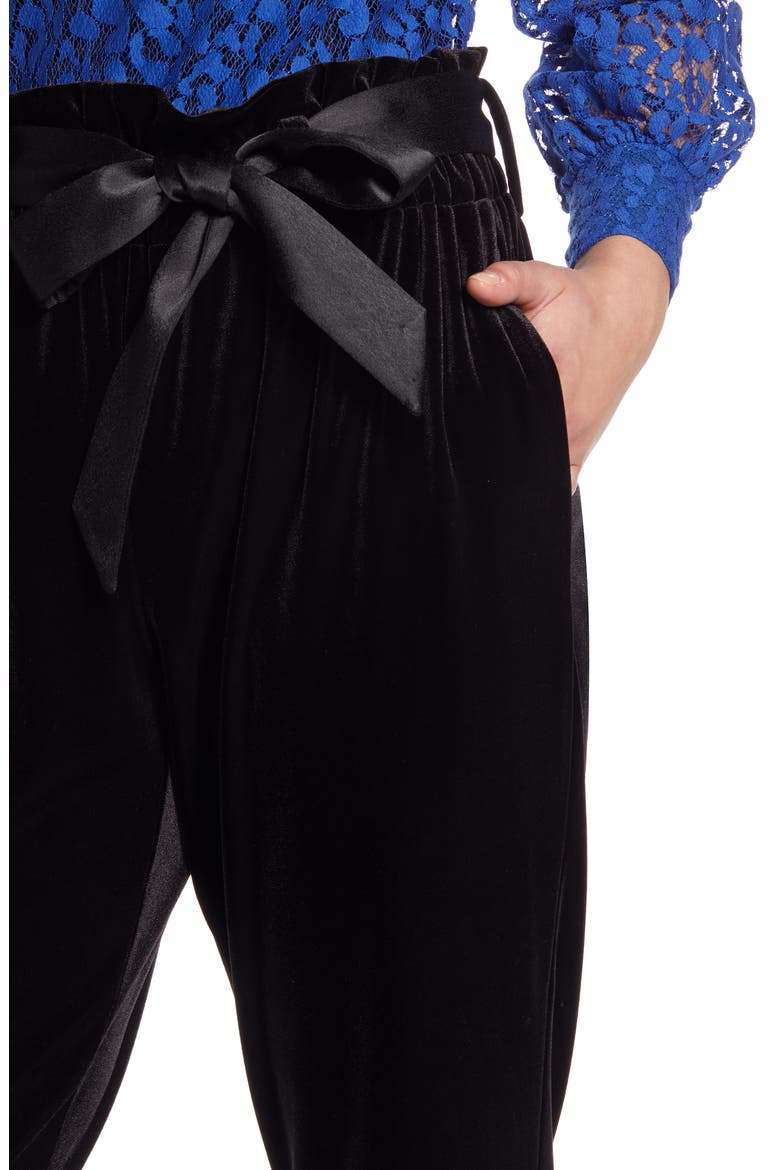 Paperbag Waist Velour Ankle Pants, Alternate, color, BLACK