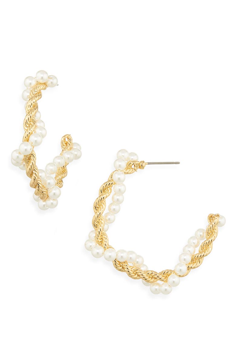 Lele Sadoughi Faux Pearl Rope Twist Hoop Earrings, Main, color, Pearl