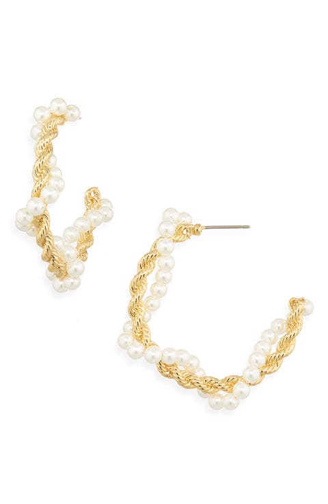 Faux Pearl Rope Twist Hoop Earrings