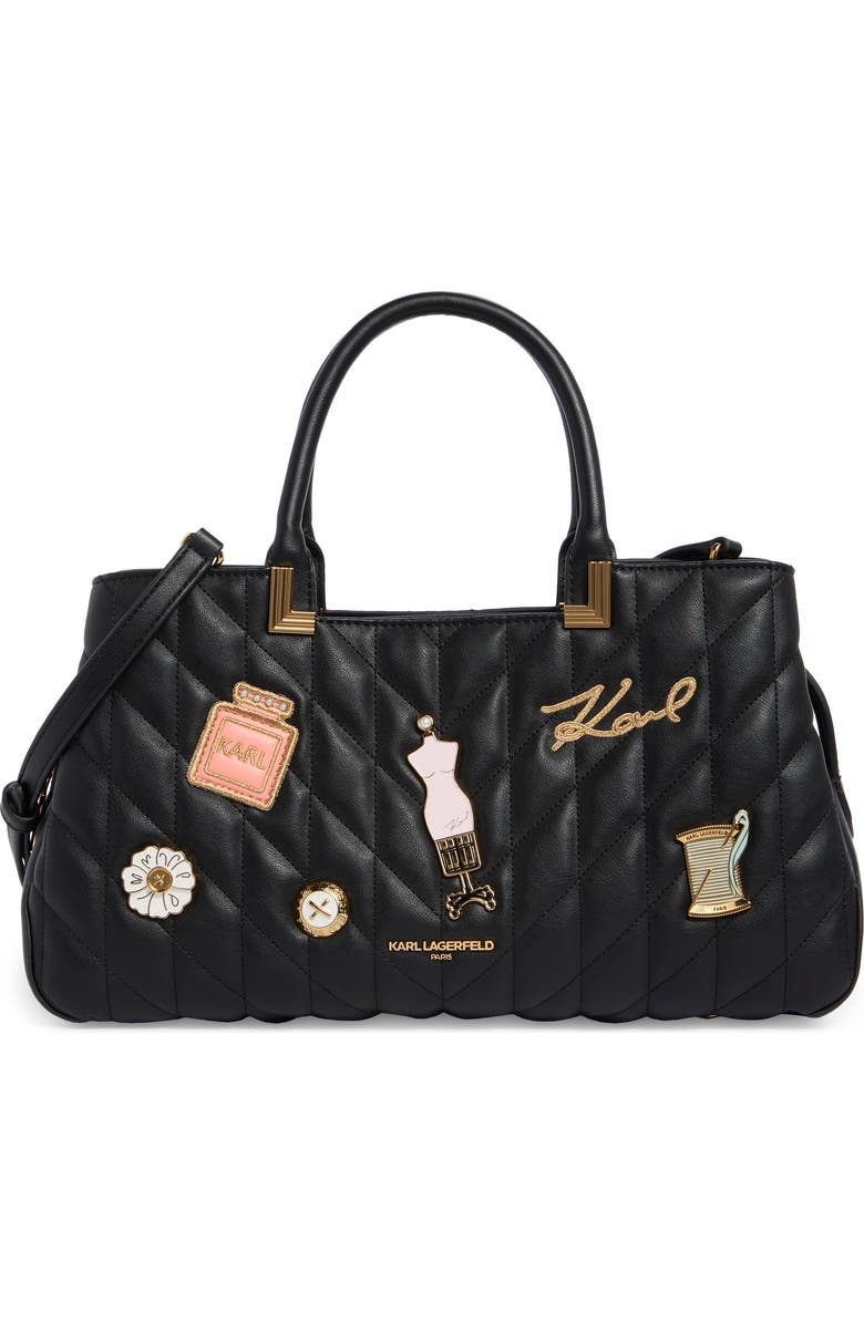 KARL LAGERFELD PARIS Meribel Satchel Bag, Main, color, Black/ Gold