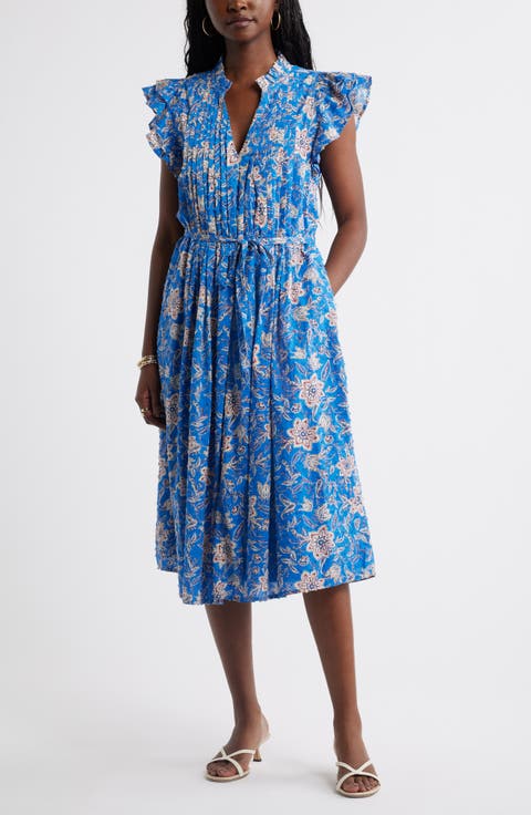 Ruffle Tie Waist Midi Dress