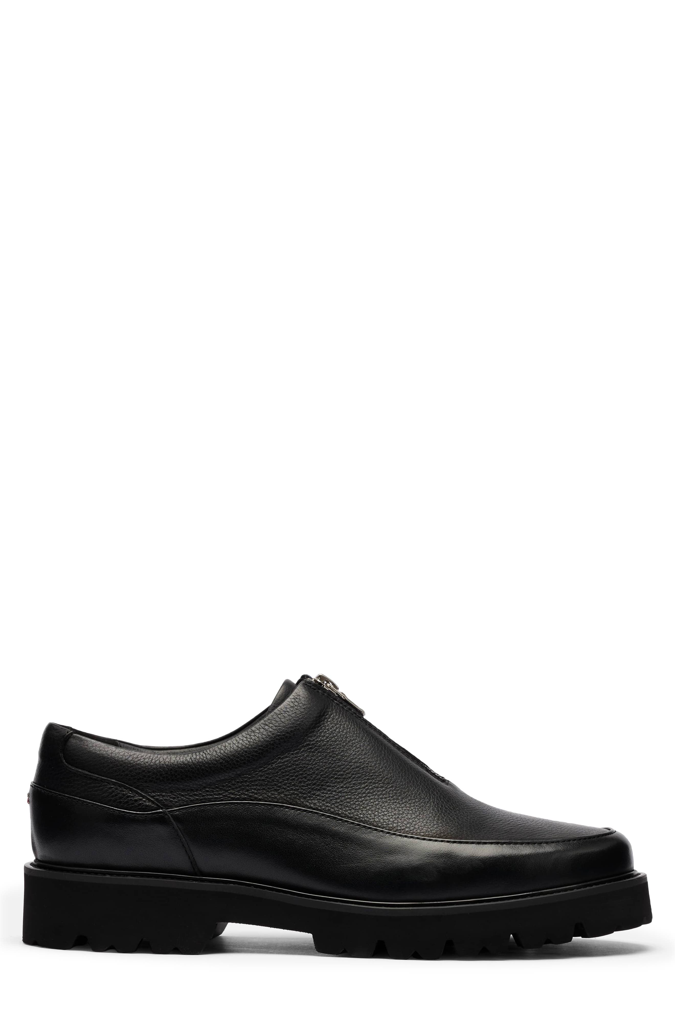 Monza Zip Leather Slip On, Alternate, color, BLACK