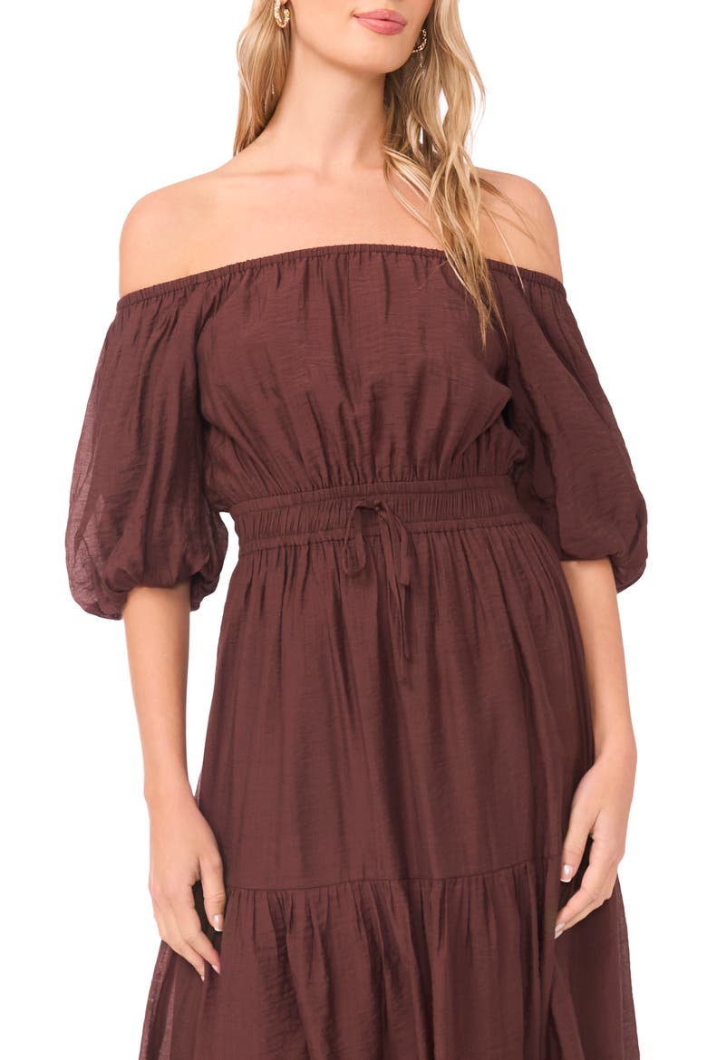 Off the Shoulder Tiered Maxi Dress, Alternate, color, CABERNET
